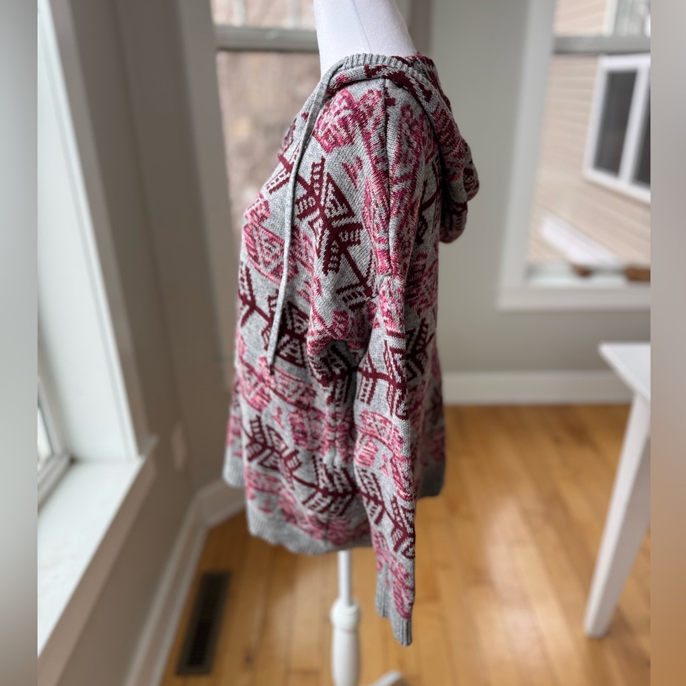 American Eagle Gray Red Pink Patterned Hooded Cot… - image 3